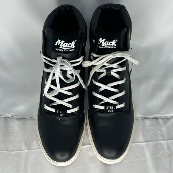 Mack Boots Steel Toe Shoes Mens 12 Black Leather Safety Work Boots Protective - Picture 1 of 12